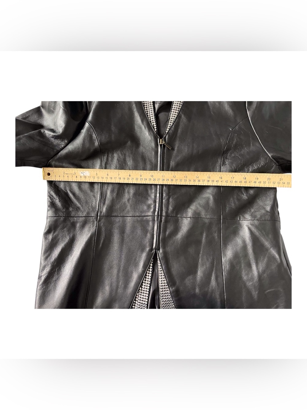Women's Black Genuine Leather Jacket With Rhinestones,XL - Picture 10 of 12